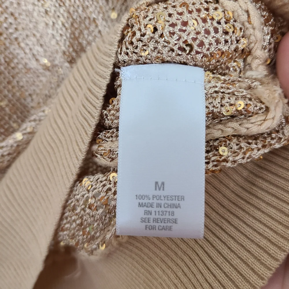Dressbarn Gold Sequin Knit‎ Batwing Sleeve Blouse Womens Size Medium